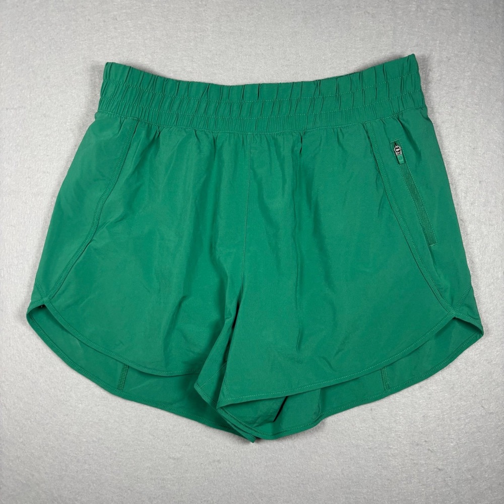 Apana Womens Athletic Shorts Size L Large Green Running Yoga Zipper Pockets